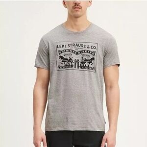 Levi Strauss Co Mens Gray Graphic T Shirt XXL Two Horse Logo Casual Tee